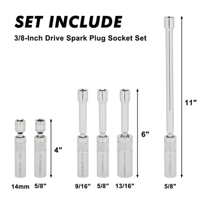 6PCS Magnetic Swivel Spark Plug Socket Set – Thin Wall 3/8" Drive, 12-Point CR-V Steel Automotive Tool