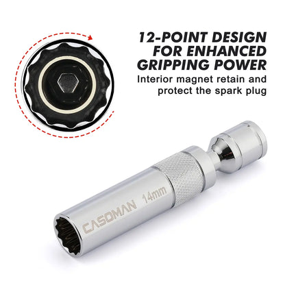 6PCS Magnetic Swivel Spark Plug Socket Set – Thin Wall 3/8" Drive, 12-Point CR-V Steel Automotive Tool
