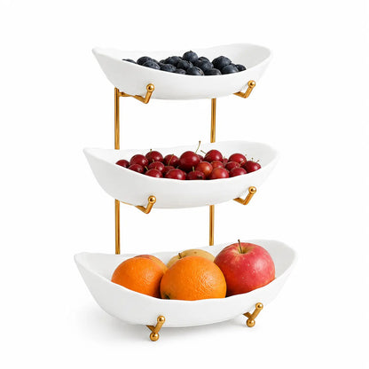 3-Tier Fruit Bowl with Metal Stand – Large Capacity Countertop Fruit & Snack Organizer
