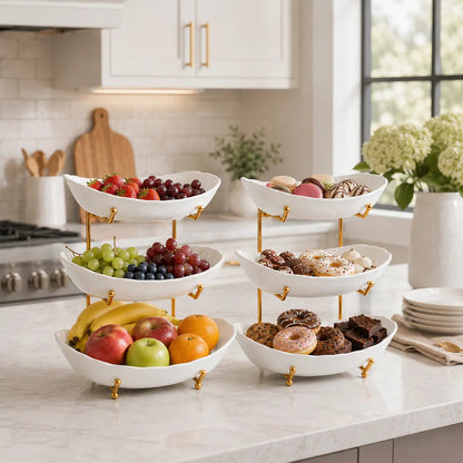 3-Tier Fruit Bowl with Metal Stand – Large Capacity Countertop Fruit & Snack Organizer